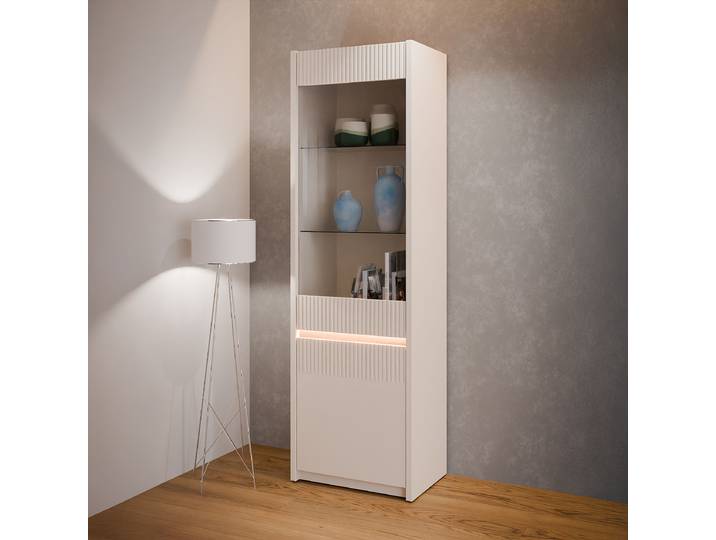 Vitrine sur pied éclairée 61 x 198 x 42cm Beige/Marron