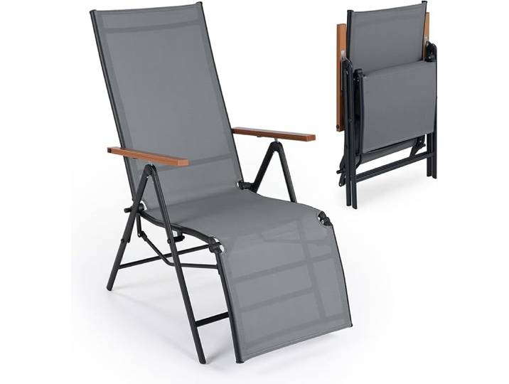 Chaise Longue Jardin Pliante\, Dossier Réglable En 6 Positions (gris\,1)