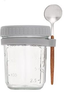 Multicon Wholesale Hub Transparent Glass High Value Oat Cup With Lid And Spoon, Multi Color Breakfast Cup, Sealing With Scale grey