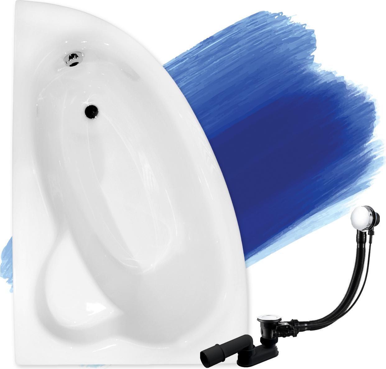 BADLAND Eckbadewanne Badewanne Natalia LINKS 150x100 mit Ablaufgarnitur und Füßen GRATIS ohne Verkleidung