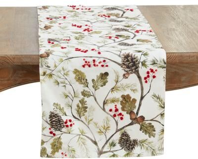 Saro Lifestyle "Pinecone And Red Berry Table Runner - 16""x72"""