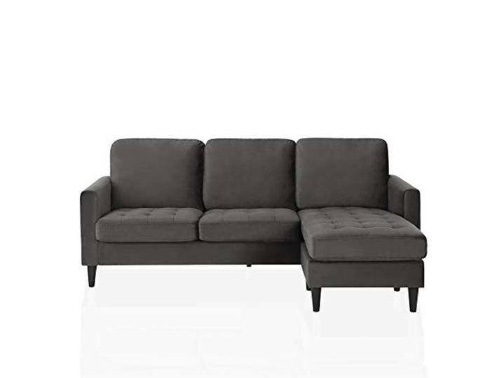 DHP Furniture Strummer Ecksofa mit Wendeschaiselongue, Grau, Samtbezug, mit Tufting und schwarzen Metallbeinen, 207 x 152 x 90 cm