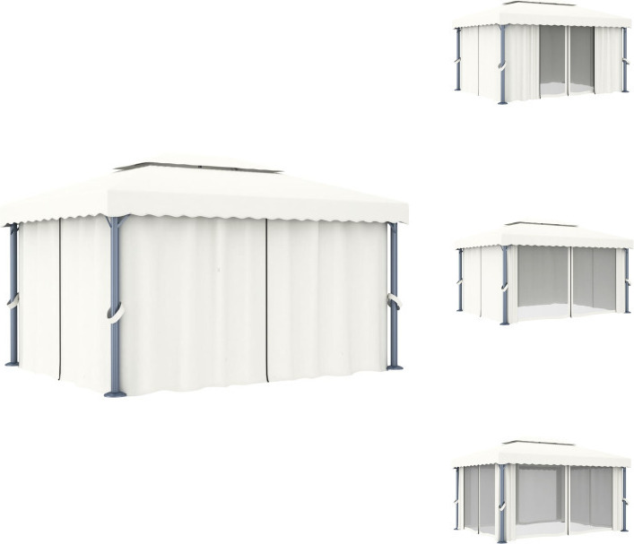 vidaXL Pavillon mit Vorhang 4x3 m Cremeweiß Aluminium - Pavillons & Partyzelte