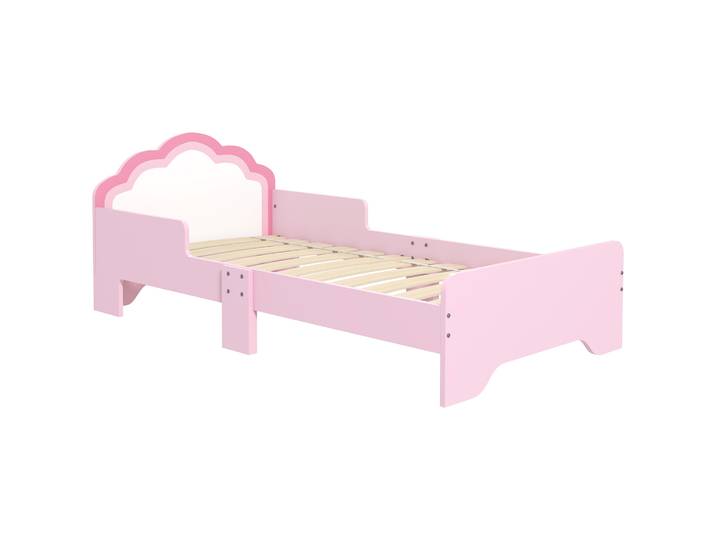 Lit pour enfants Zonekiz 70X140 cm avec barrière anti-chute et tête de lit en forme de nuage rose