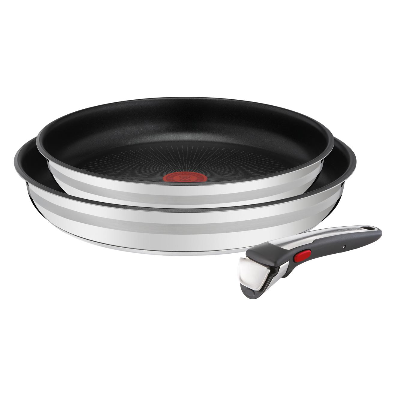 Tefal Jamie Oliver Ingenio stapelbares Bratpfannen-Set 3-teilig (24/28cm), abnehmbarer Griff, platzsparend (L9769173)