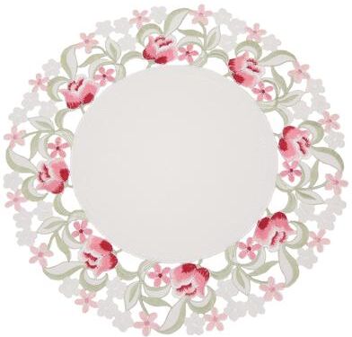 Manor Luxe Lush Rosette Embroidered Cutwork Round Placemats, 16-Inch Round, Set of 4