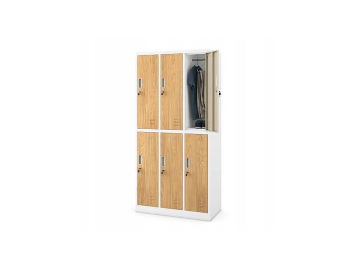 JAN NOWAK Armoire métallique sociale scolaire pour vêtements IGOR Blanche / Chêne doré