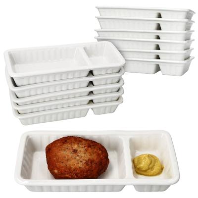 12x Frikandelschale Porzellan weiß mit 2 Bereichen Servierschale Buletten Pommes