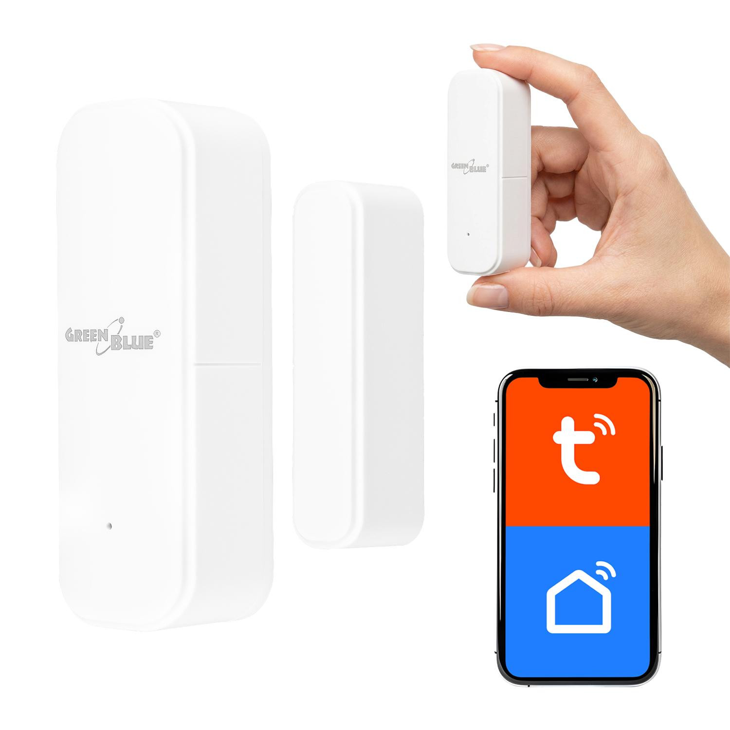 GreenBlue Draadloze magneetsensor WLAN-deursensor voor deuren en ramen, Android/iOS-compatibel, model GB479