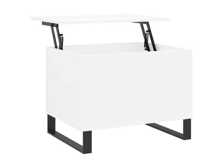 KUTYWEXFM Couchtisch Höhenverstellbar Weiß 60x44,5x45 cm Holzwerkstoff Höhenverstellbare Tischplatte mit verdecktem Stauraum für Ihr Wohnzimmer, stabil getragen von modernen Metallbeinen.