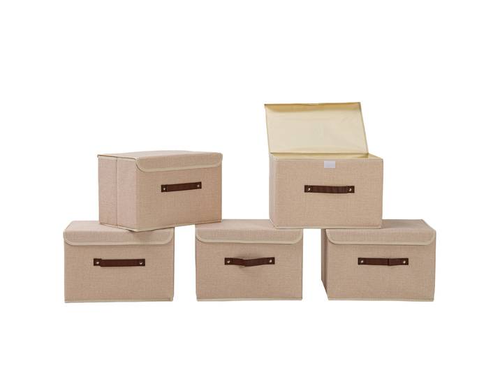 Aufbewahrungsbox mit Deckel FLORIES 38 x 25 x 25 cm 5er Set beige