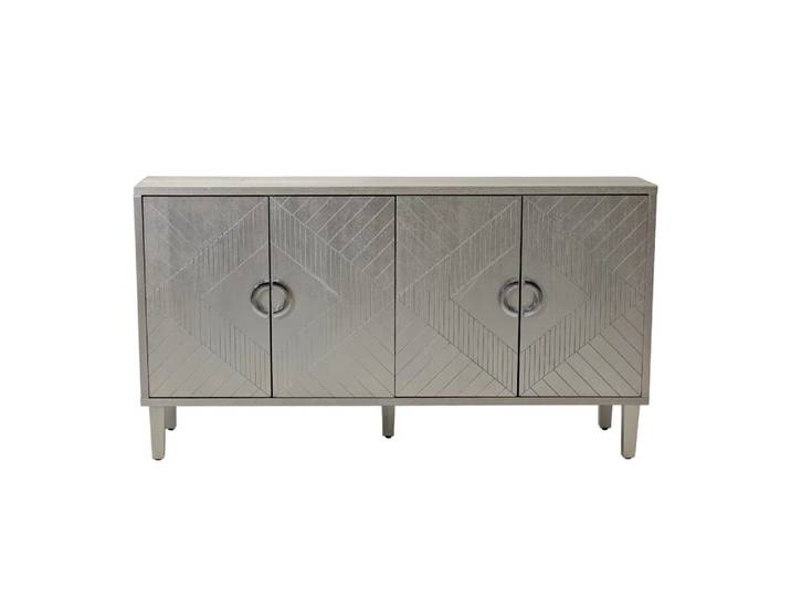 Buffet argenté à quatre portes avec finition géométrique