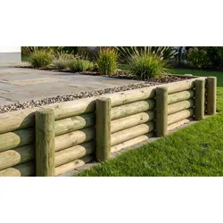 Holzpalisaden 14 x 50 cm - Kiefer druckimprägniert - Rundholz zylindrisch gefräst - Palisade gefast - als Garten Beeteinfassung oder Hangbefestigung