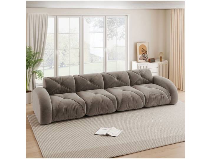 Canapé modulable 4 places sans montage - BEAUNIV - structure sans cadre mousse 32D chenille taupe