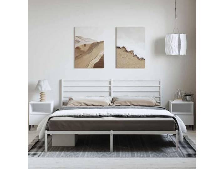 KTHLBRH Bettgestell mit Kopfteil Metall weiß 193 x 203 cm Bettgestell aus Stahl, Lattenrost inklusive, Stauraum unten, robuste Struktur