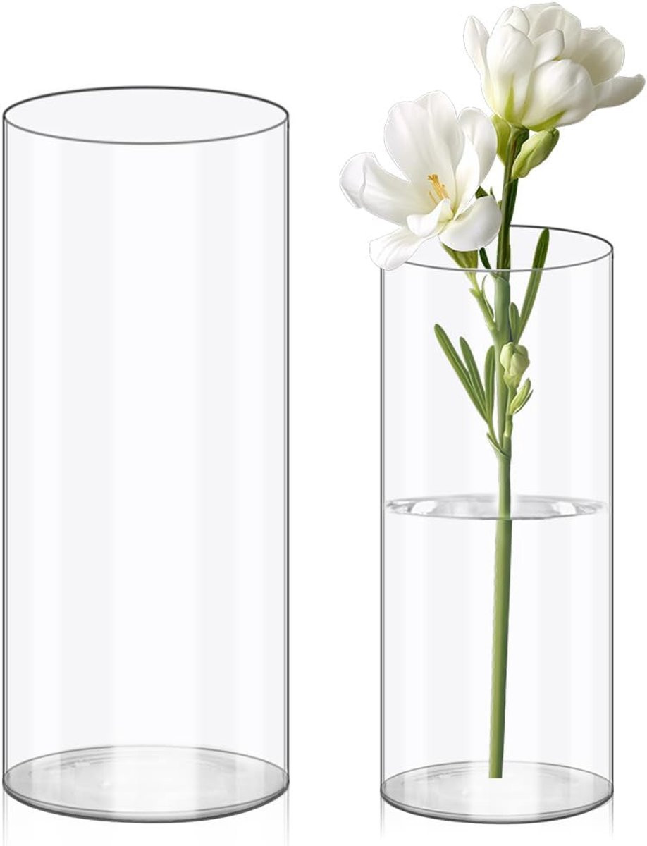SnelShoppen Transparante Acryl Bloemenvaas - Schokbestendig Cilinder Vaasje voor Bloemstukken en Decoratie