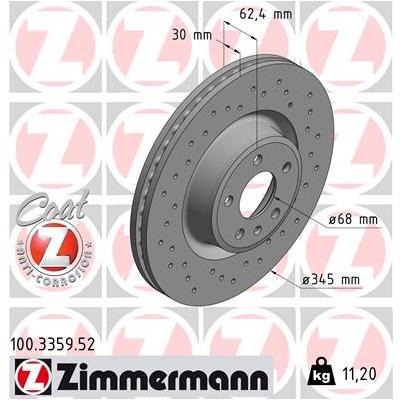 ZIMMERMANN Bremsscheibe SPORT COAT Z 100.3359.52 Vorderachse Gelocht 345mm 30mm für Audi