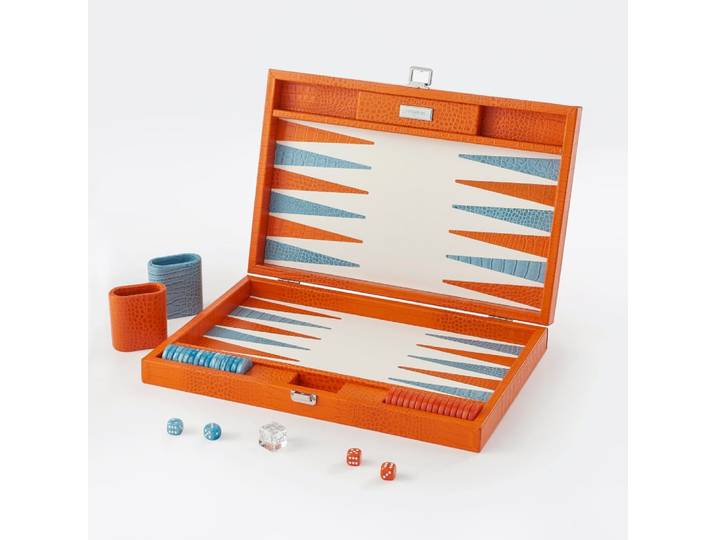 Backgammon - large en cuir orange solaire