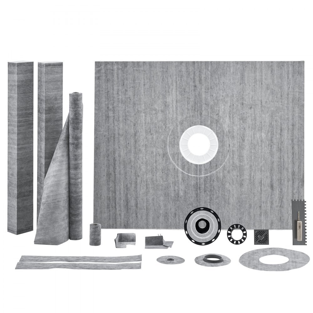 Duschkanten-Set 1219x1524mm - Duschwannen-Set mit PVC-Mittelflansch - wasserdichte Membran - Edelstahlrost - Fugendichtung - Gefällestäbe - Montagehilfe