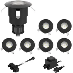 ledscom.de LED Bodeneinbauleuchte ATRIA für außen, IP65, schwarz, rund, 40mm Ø, warmweiß 7er Set