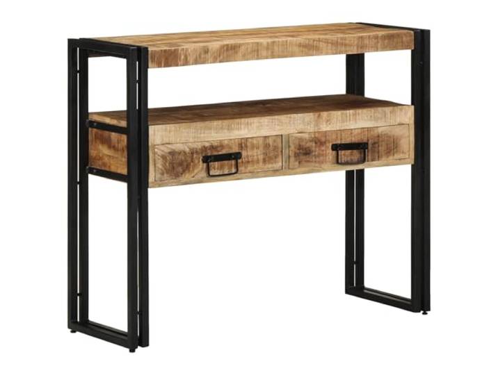 HEFZGDB Beistelltisch Schwarz 90x33x75 cm Massivholz Mango & Metall mit Zwei Schubladen Industrieller Stil Wohnzimmer Tisch