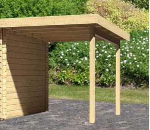 KARIBU Weiß 5 Fichte Anbaudach für Gartenhaus Bastern, Gartenhausanbaudach, Flachdach Konstruktion, robuste Bauweise, Steck Schraubsystem, inklusive Dachbretter