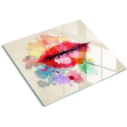 GLASPLATTE 60x52 cm Bunte Lippen