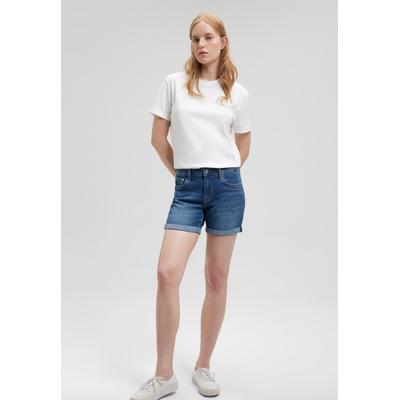 Shorts MAVI "PIXIE", Damen, Gr. 29, US, blau (schwarz brushed str), 86% Baumwolle, 12% Polyester, 2% Elasthan, skinny fit ca. Mitte Oberschenkel, Hosen Shorts, Denim Shorts