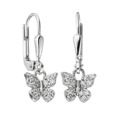 Paar Ohrhänger JOBO "Kinder-Ohrringe Schmetterling", silber (silber 925), Ohrringe, Damen, Silber 925 (Sterlingsilber), 925 Silber mit 28 Zirkonia