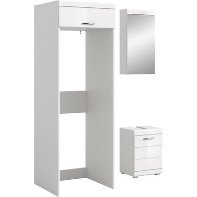 Badmöbel-Set WELLTIME "SIENA, 3-tlg., WBU, Spiegelschrank & Waschmaschinenschrank, MDF-Front", weiß (weiß, weiß hochglanz), B:121cm H:200cm T:68cm, Holzwerkstoff, MDF, Spiegelglas, Kastenmöbel-Sets, Badmöbel-Set, Badmöbel, Kombination, Badezimmer,...