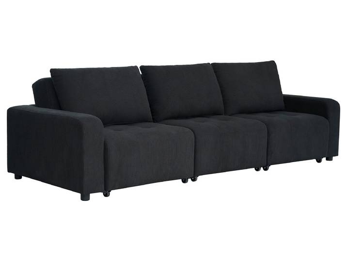 MENZZO Canapé 3 places convertible et modulable Castelo Velours côtelé Noir