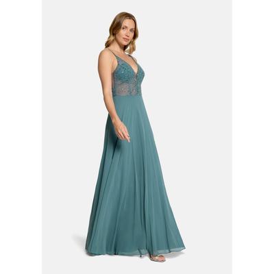 Abendkleid VERA MONT "Damen mit Stickerei", Damen, Gr. 40, Normalgrößen, Stoff, grün (cloudy sky), Stoff, Obermaterial: 100% Polyester. Besatz: 100% Polyamid. Futter: 100% Polyester, festlich, körpernah lang, V-Ausschnitt, Kleider Abendkleid