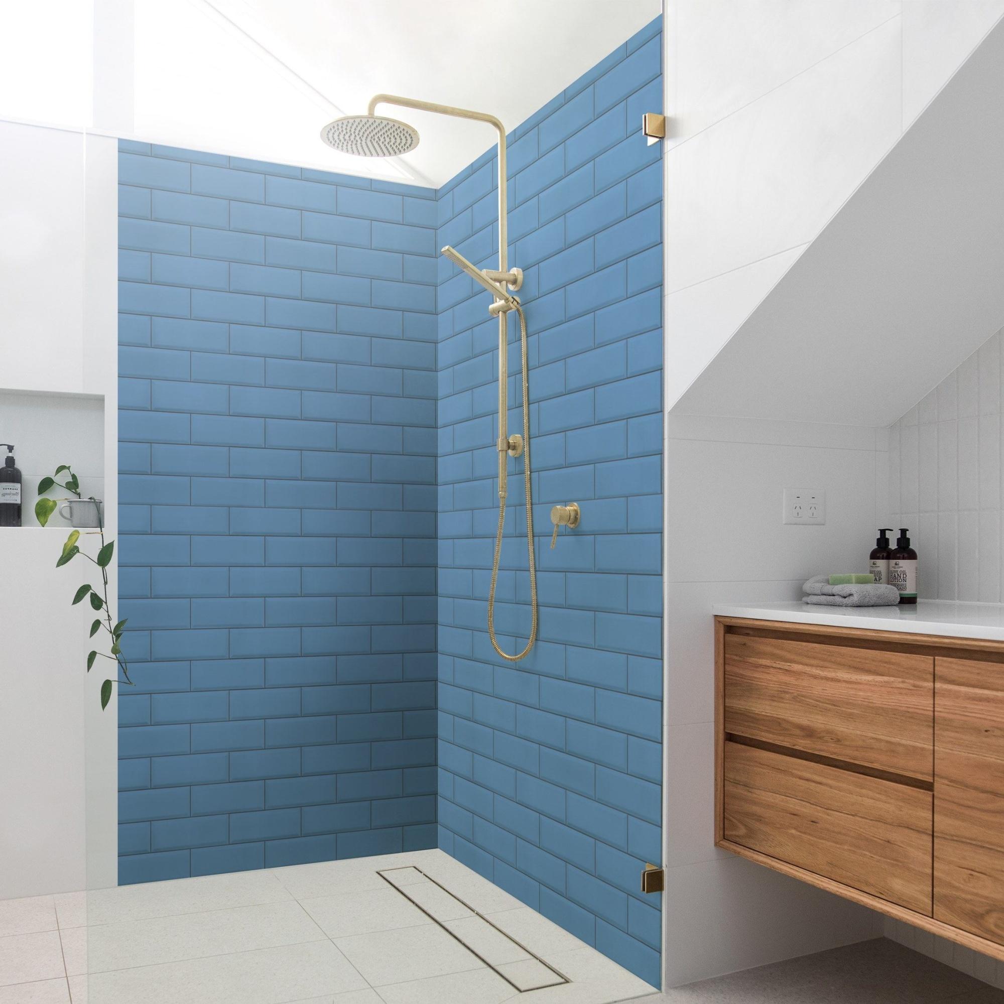 Duschrückwand Muster selbstklebend - 0.61 mm Wandpaneel wasserfest Design blau Fliesenoptik Illustration Badrückwand fugenlos Premium matt 110x200 cm