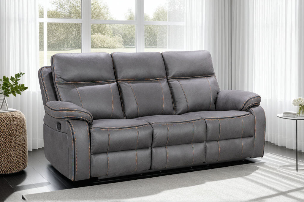 Latitude Run Reclining Faux Leather Sofa Gray 3