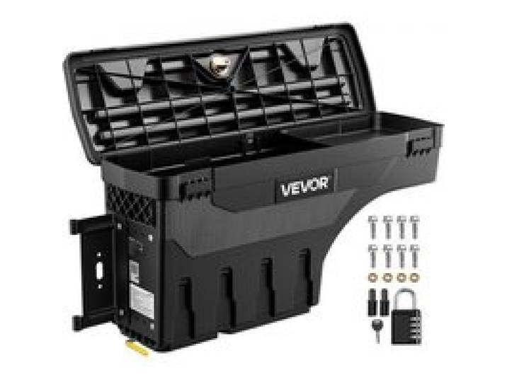 VEVOR Pickup Werkzeugbox 25 L für Dodge Ram 1500 Bj. 2019-2023 ABS Schwarz Fahrerseite Links (Bohren Erforderlich), um 180° Ausschwenkbar, mit Diebstahlsicherungsschloss, Zahlenschloss, Wasserdicht