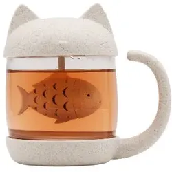 Winkee Teebecher Katze mit integriertem Tee-Ei 250ml - weiß