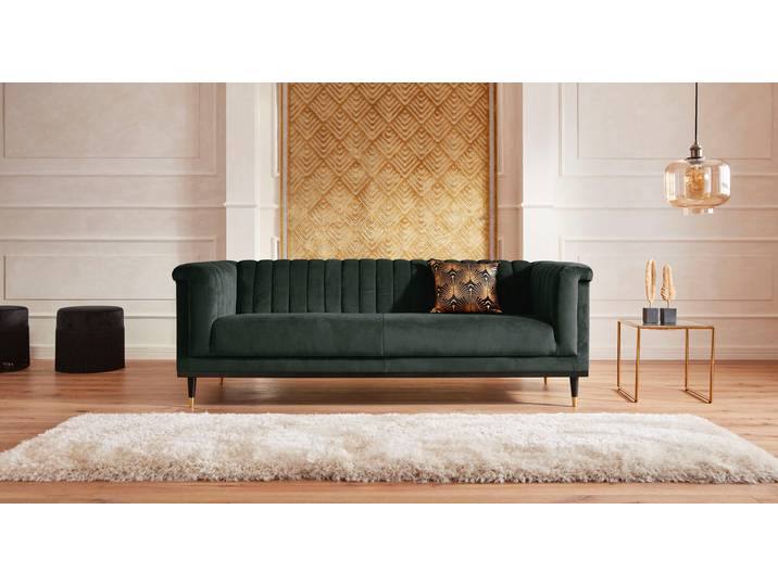 3-Sitzer HOME AFFAIRE Chamby , grün (dunkelgrün), B:210cm H:71cm T:85cm, Luxus-Microfaser Lederoptik (100% Polyester), Scheuertouren: 40.000, Pilling: 4;Samtoptik (100% Polyester), Scheuertouren >100.000, Pilling: 5, Sofas, 3-Sitzer, mit Holzrahmen unten und Steppung im Lehnenbereich