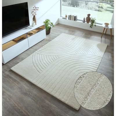 Wollteppich OTTO HOME "Gabbo Design, Handgefertigt, Teppich, reine Wolle" Gr. 8, beige (natur), B:300cm H:14mm L:400cm, Wolle, Teppiche, Hoch-Tief-Effekt, reine Wolle, Scandi-Look, Naturfaser