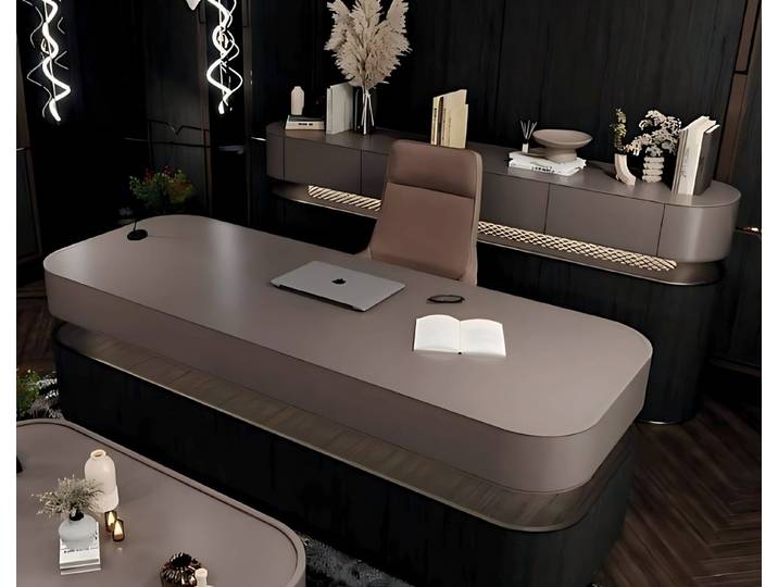 Xlmoebel Schreibtisch Beiges Büro-Set: Schreibtisch, Stuhl, Tisch und Konsole aus Holz (Büro-Set, 4-teiliges Büro-Set), Made in Europa