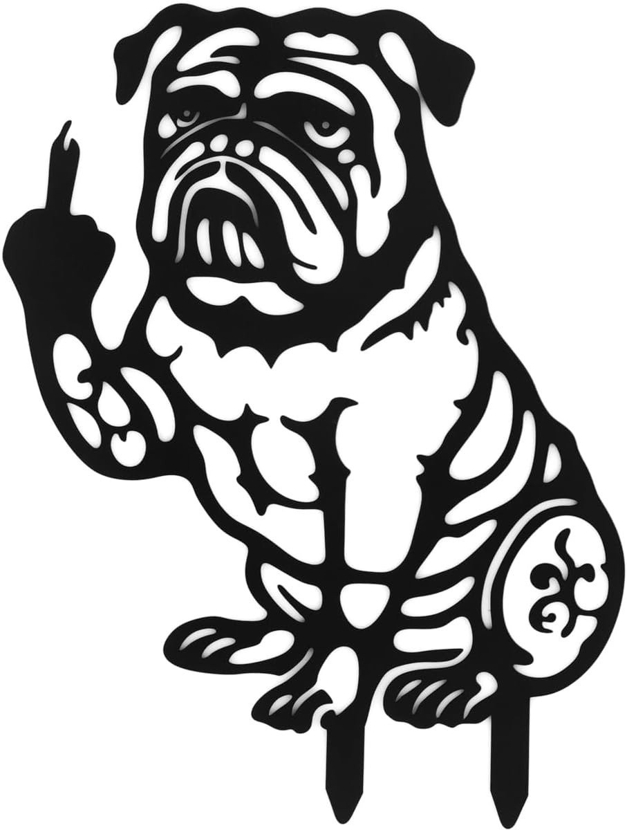 Grappige Bulldog Tuin Decoratie - Metalen Silhouet Beeld voor Buiten, Tuin en Patio Ornament