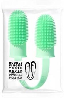 Uplifted Finds Pet Finger Toothbrush Double Finger Silicone Bristle blue Green