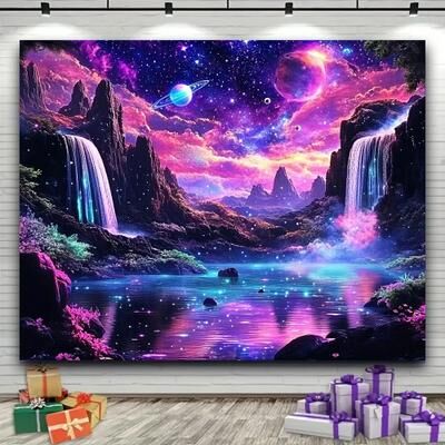 Inspired Living Glowing Starry Sky Tapestry With LED Effect Fantasy Galaxy Wall Hanging For Dreamy Room Decor 40x60cm(1.3x2ft