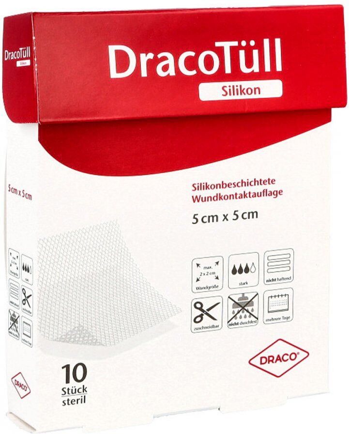 Dracotüll Sil.5x5 cm Silikonbes.wundkont. Aufl.