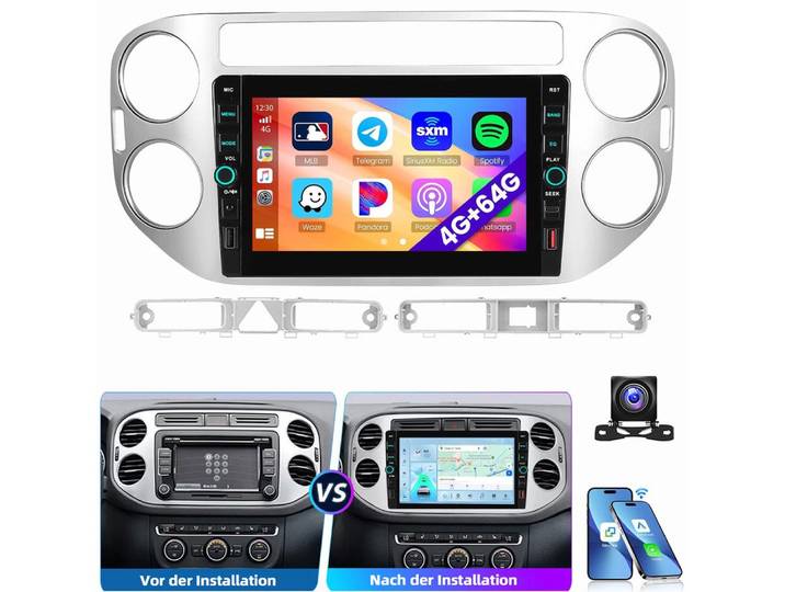 ESSGOO 8'' Android 15 Autoradio Carplay WiFi Navi für VW Tiguan 5N Golf Plus Autoradio (RDS, 4+64GB(optional), DAB (optional), FM, DAB+ (optional)