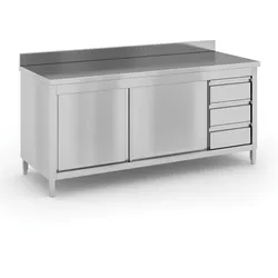 Edelstahl Tisch mit Schrank und Schubladen, 1800 x 700 x 850 mm