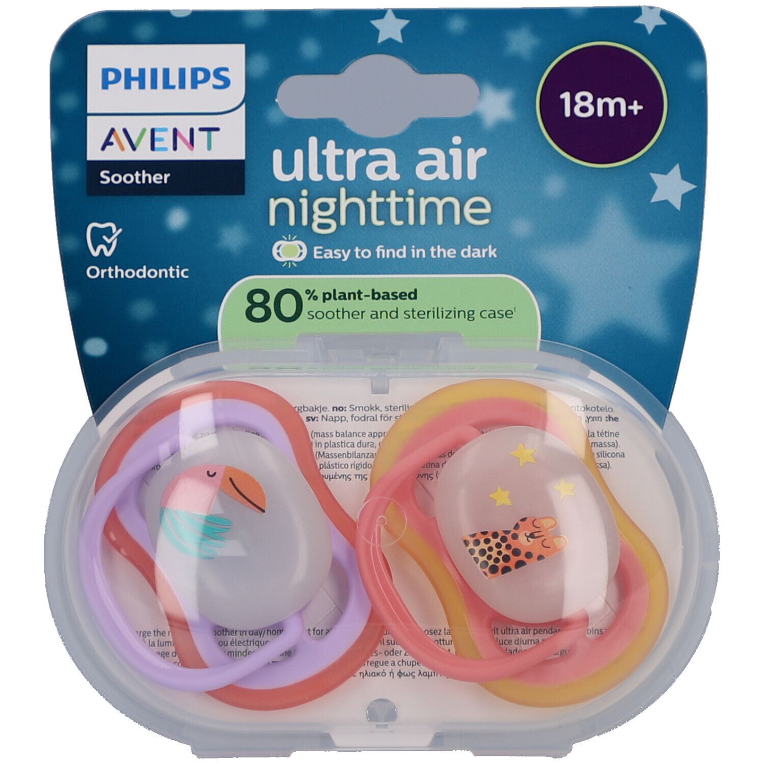 Philips Avent Fopspeen +18m Air Night toekan/poes 2st 2 St Schnuller