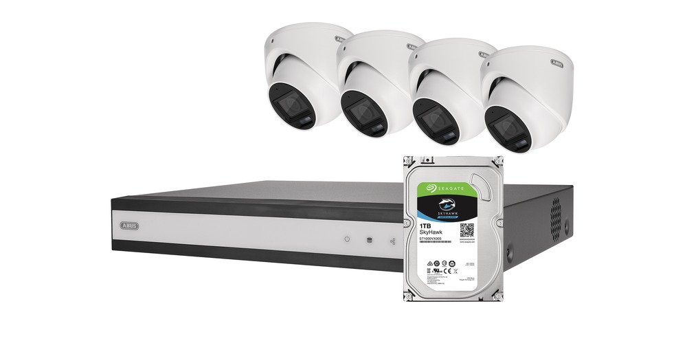 ABUS Security Center ABUS Komplett-Set mit 4 analogen Mini-Dome-Kameras + Rekorder TVVR33843D