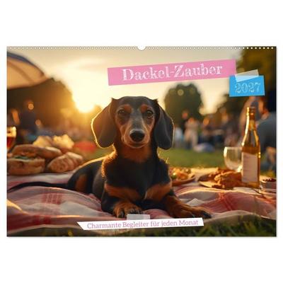 Dackel Zauber - Charmante Begleiter für jeden Monat (Wandkalender 2027 DIN A2 quer), CALVENDO Monatskalender