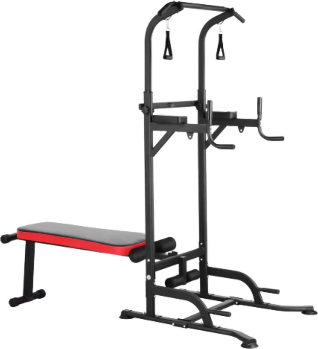 Functionele Fitness Power Tower und Verstelbaar Trainingsbanksysteem - Multifunktionales Fitnessgerät - Krachttraining - Opvouwbaar für Pull-ups und Dips - Max. Belastbarkeit 200kg