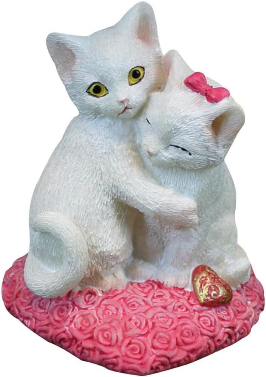 Wit Katten Ornament - Decoratief Hars Beeldje - Hoogte: 9 cm